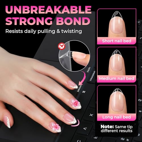 UNA GELLA Short Almond Gel Nail Tips - 360 Pcs, 15 Sizes, Pre-Shaped