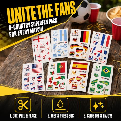 2026 World Cup Spain Temporary Soccer Tattoos - 10 Pcs Waterproof Face Paint