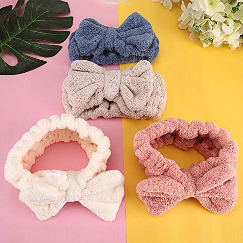 Senkary 4 Pack Bow Spa Headbands - Soft Microfiber Skincare Hair Bands