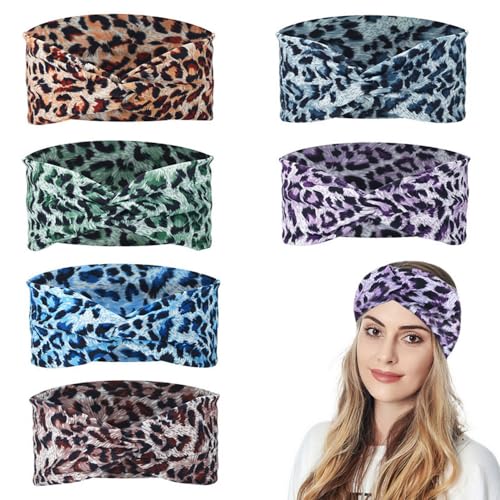 Hzaiwy 6PCS Women Leopard Boho Cross Headbands - Wide Top Knot Turban Hair Wrap (Type B)