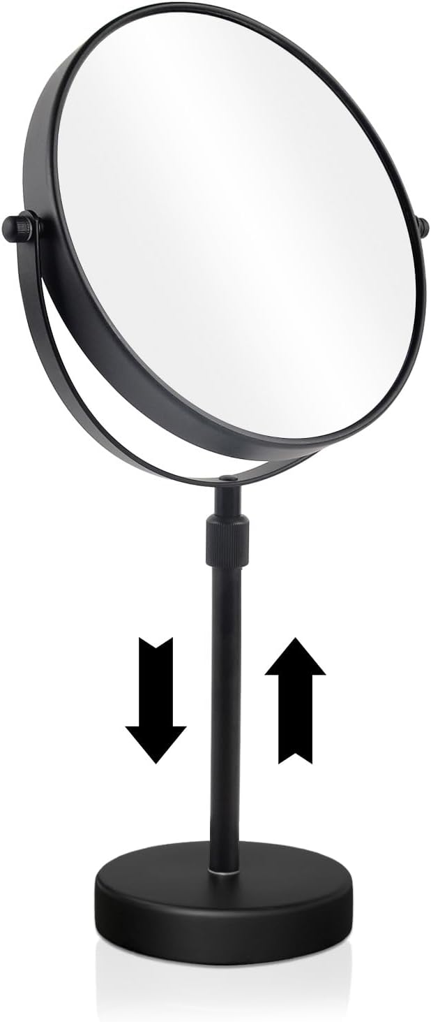 Adjustable 8-Inch Makeup Mirror - 5X Magnification, Double-Sided, Matte Black Finish | Perfect for Countertop Use