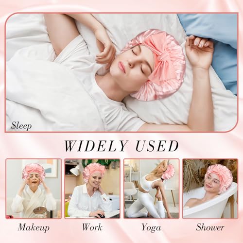 Adjustable Satin Silk Sleep Bonnet for Curly Hair - Pink