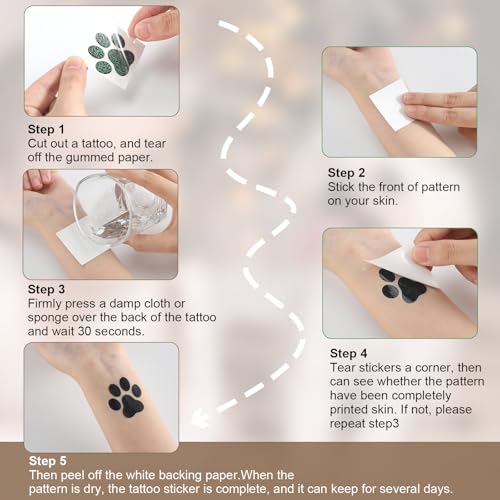 240 Pcs Dog Paw Glitter Temporary Tattoos - 30 Sheets Body Stickers