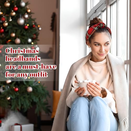 Yilloog 2 Pack Christmas Buffalo Headbands Women Knotted Twist Hair Accessories Red Green Checkered