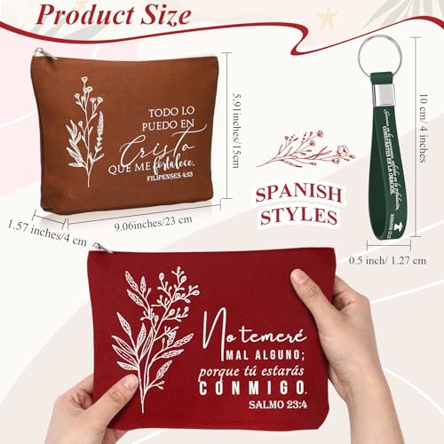 Fumete Warm Color Spanish Bible Verse Keychain & Makeup Bag Set - 20 Pcs Christian Gifts for Women