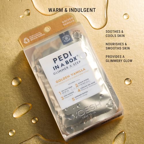 VOESH Pedi in a Box Glimmer 2 Pack Golden Sparkly Spa Pedicure Kit for DIY Foot Care