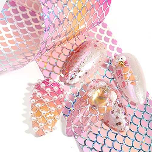 SILPECWEE 10 Sheets Mermaid Scale Holographic Nail Foils Transfer Stickers