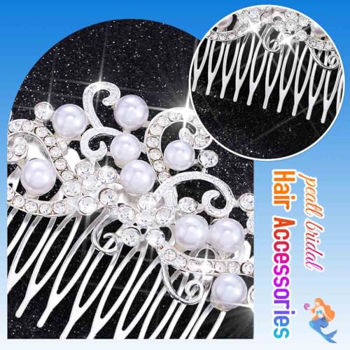 Yean Silver Rhinestone Bridal Hair Comb with Pearls - Wedding Hair Accessories for Women