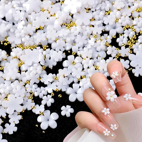 1200Pcs 3D Flower Nail Charms - White Floral Nail Art Gems
