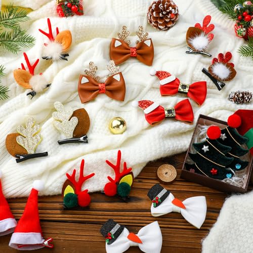 18 Pcs Christmas Hair Clips Set - Tree, Reindeer, Bow Barrettes