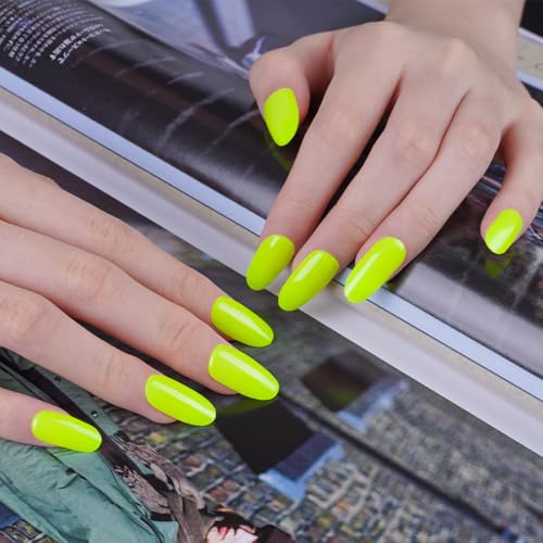 WUHCIM Neon Green Semi-Cured Gel Nail Strips - Style-11, 20Pcs Long-Lasting Lime Green Nail Wraps with File & Stick, UV/LED Lamp Required