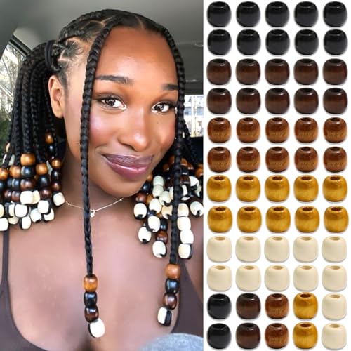 60Pcs Wooden Hair Beads Set for Braids & Dreadlocks - Natural Color