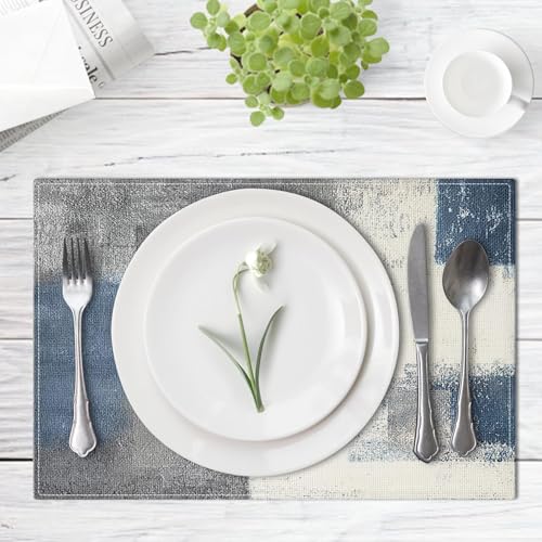 Emvency Farmhouse Placemats Set of 6, 12x18 Inch, Blue Geometric