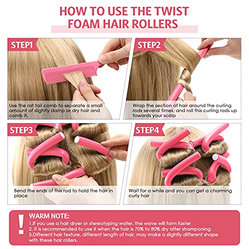 Syhood Pink Flexible No Heat Hair Curling Rods 30 Pcs 9.45 x 0.55 Inch - DIY Curling Tool