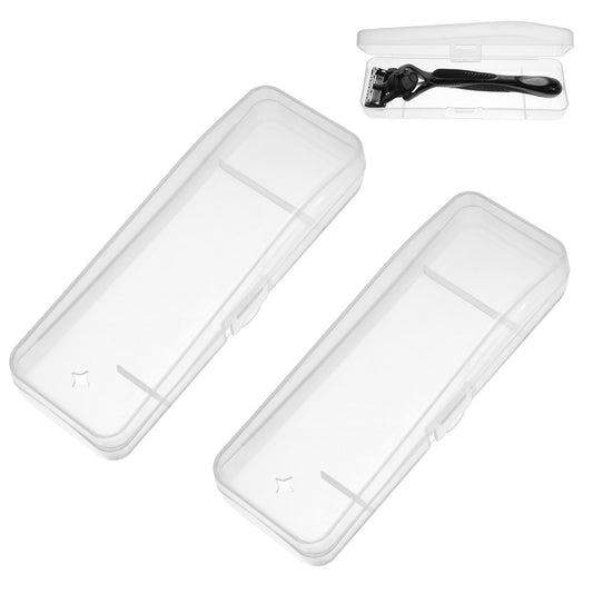 2 Pack Manual Razor Travel Case Transparent Portable Travel Men Manual Razor Protector Universal Portable Shaver Storage Box Shaver Holder Protector Case Organizer for Men Razors And Blade Refills Kit