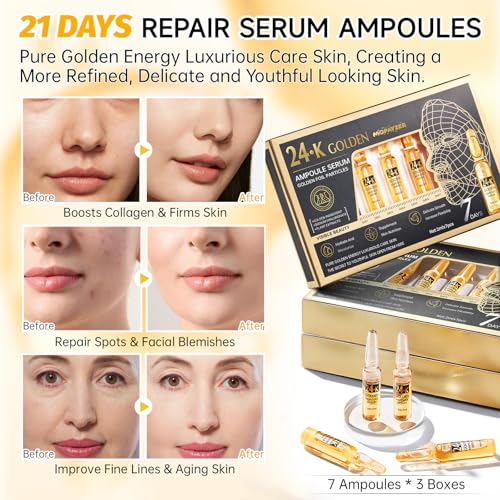 24K Gold Serum Ampoule for Face Anti-Aging Hydrating Collagen Boost - 3 Pack