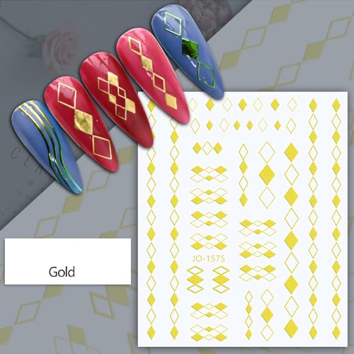 Gold Nail Stickers - 12 Sheets 3D Self-Adhesive Nail Decals