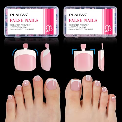 Plauva 300pcs Pink White French Toe Nail Tips Short Soft Gel Press-On Toenails DIY