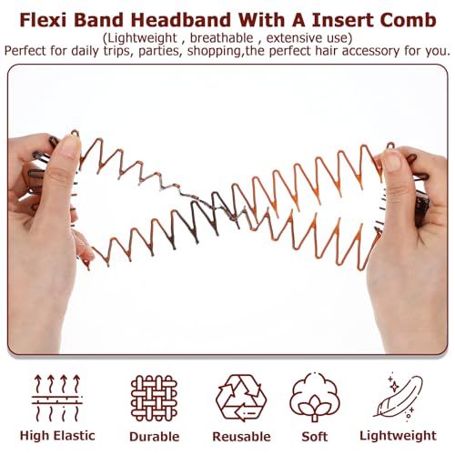 Grevosea 12 Pcs Zigzag Flexible Headbands for Women & Teens