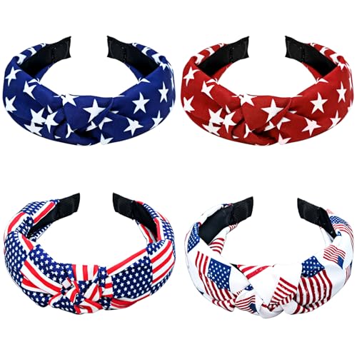 American Flag Headband for Women - Patriotic 4th of July Hair Accessories (4-Pack)