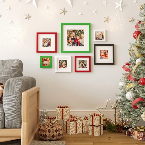 KINLINK 8x8 Red Solid Wood Picture Frame for 4x4 & 6x6 Pictures