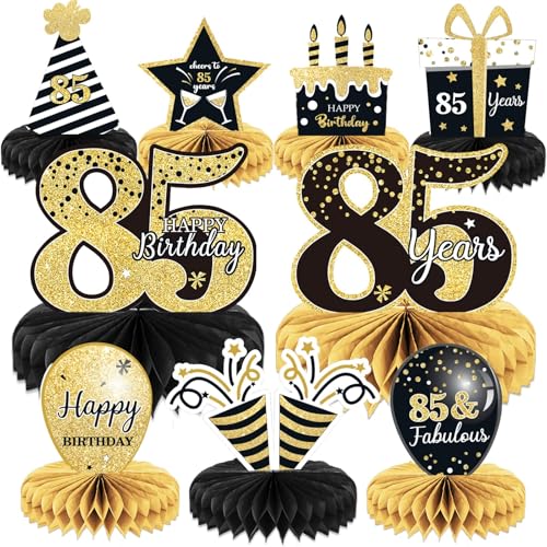 85th Birthday Honeycomb Centerpieces - 9 Pack Table Decorations