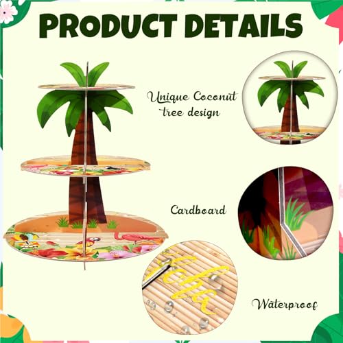 3-Tier Tropical Cupcake Stand - Hawaiian Luau Party Decor