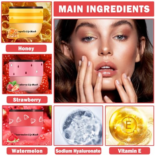 3PCS Honey & Fruit Lip Balm Set - Hydrating Overnight Lip Care with Natural Ingredients