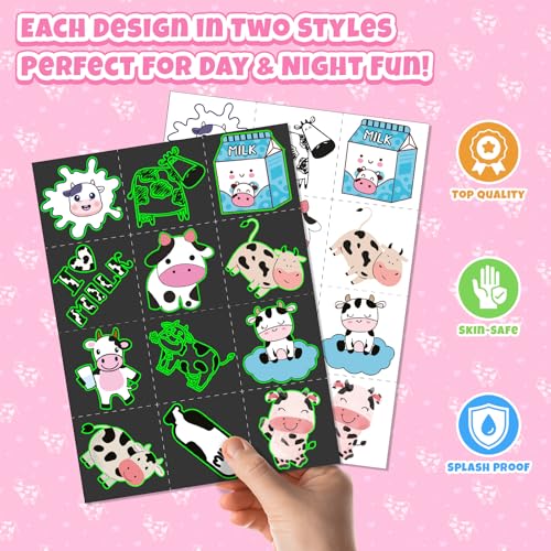 Cow Party Favors Set with 72 Temporary Tattoos & 24 Slap Bracelets for Kids, Farm Birthday & Classroom Rewards – Cow Variation