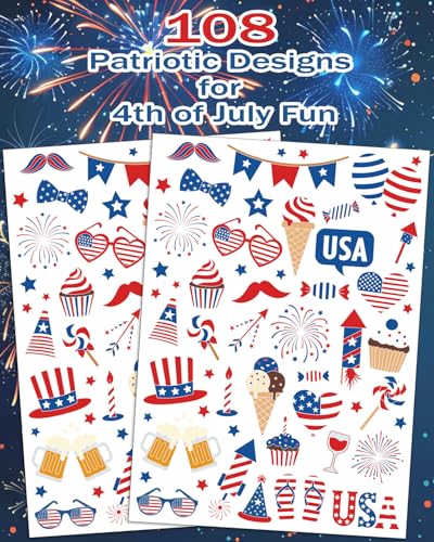 4th of July Temporary Tattoos for Kids - 108 Patriotic Designs