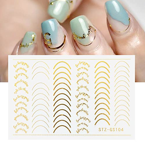 Vezocim Line French Wavy Nail Art Stickers - Gold, Silver & Rose Gold Self-Adhesive Decals for Manicure, Variation: Line