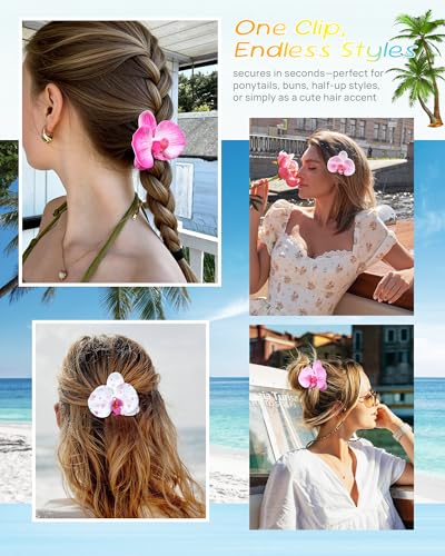ACECHA 4-Piece Hawaiian Flower Hair Clips Set - Orchid & Hibiscus