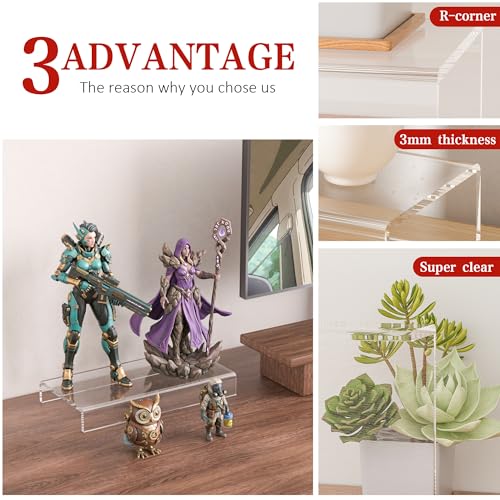 Sezanrpt Acrylic Display Risers - 8x3.9 Inch (Pack of 2) for Organizing Figures, Cosmetics, Toys, and More