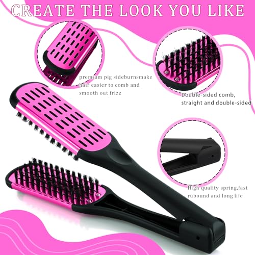 CHENGU Boar Bristle Clamp Hair Straightening Brush and V-Shaped Styling Comb