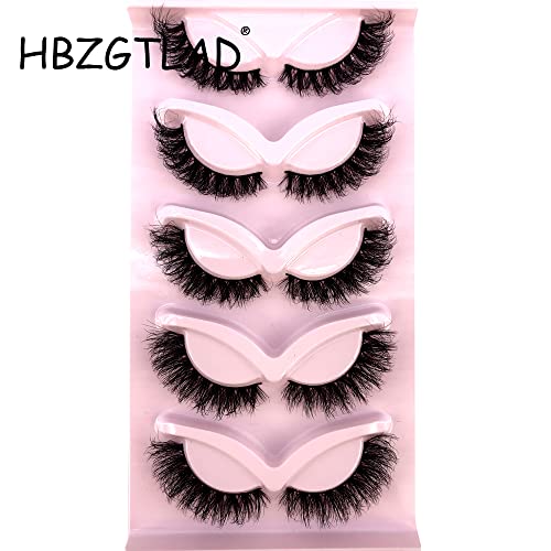 HBZGTLAD 5 Pairs Fluffy Natural Faux Mink False Lashes Short 8-22mm Wispy Strip RU-1
