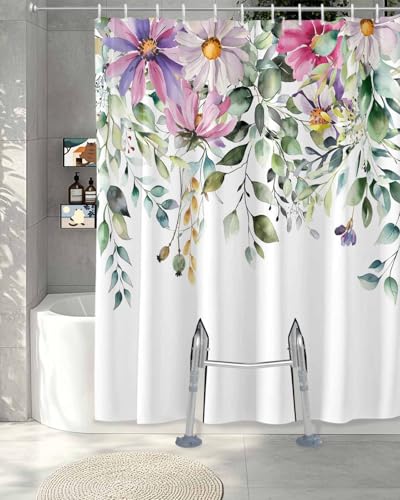 Floral Eucalyptus Split Shower Curtain - 72" Waterproof Fabric