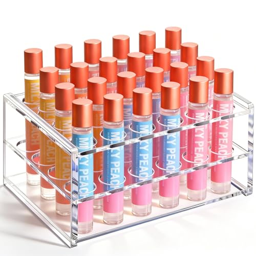 Acrylic Perfume Organizer Rack with 24 Slots for Rollerballs & Travel Vials