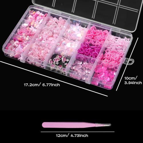 Tatiwoo S3 Pink 3D Pearls & Gems Nail Charms Set for Nails & Art