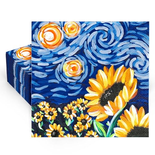 Whaline 50Pcs Sunflower Paper Napkins - Summer Starry Night Design