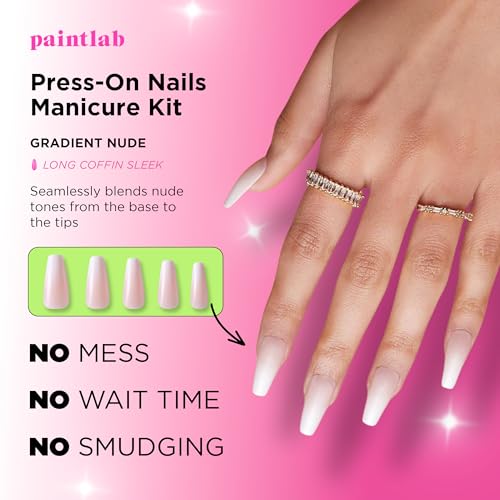 Gradient Nude French Tip Press On Nails - 30ct Coffin Set