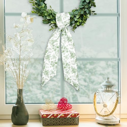 Chinoiserie Floral Wreath Sashes - 2pcs Green Flower Ribbon for Home Decor