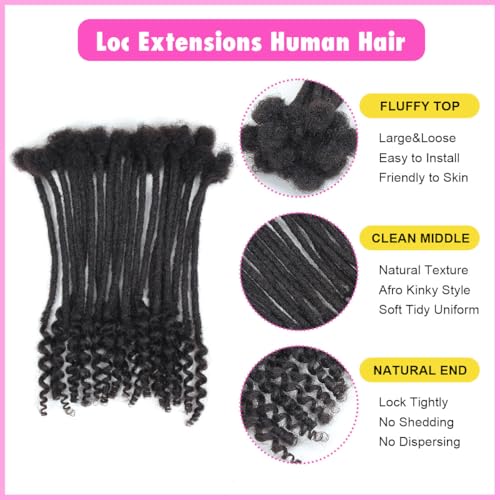 QUISDUIS 8 Inch Human Hair Dreadlock Extensions 20 Strands Black Curly Ends - Variation 1B / 20s / 4mm