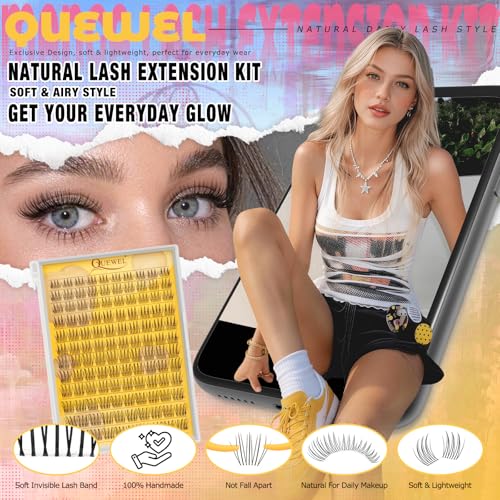 QUEWEL Aurora Lash Clusters 120pcs Natural C Curl False Eyelashes - 1-Lash-Aurora