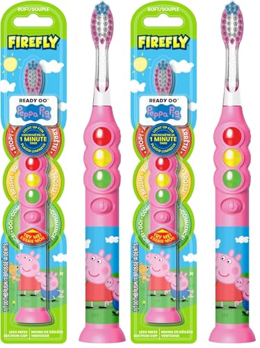 Firefly Peppa Pig Ready Go Timer Toothbrush (Pack of 2) - Soft Bristles & Suction Cup