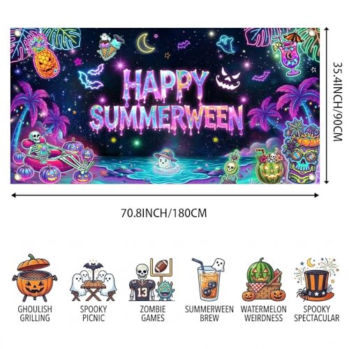 Summerween Banner - 70.8x35.4 Inch Tropical Halloween Backdrop