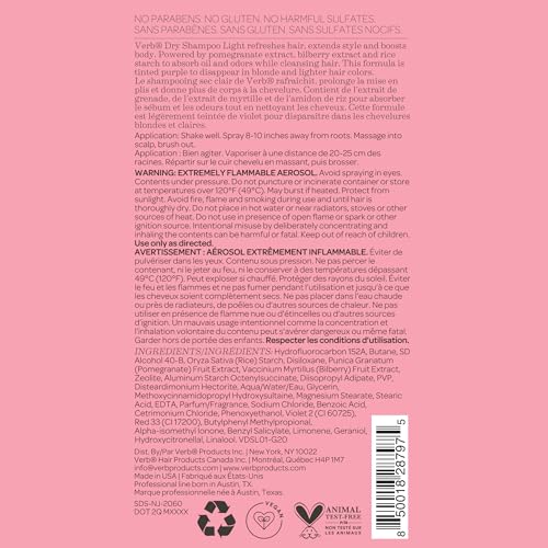VERB Dry Shampoo Light for Blonde & Grey Hair - Oil Absorb & Refresh