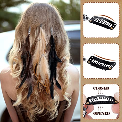 12 Pcs Boho Clip-in Feather Hair Extensions for Festival Costume Party