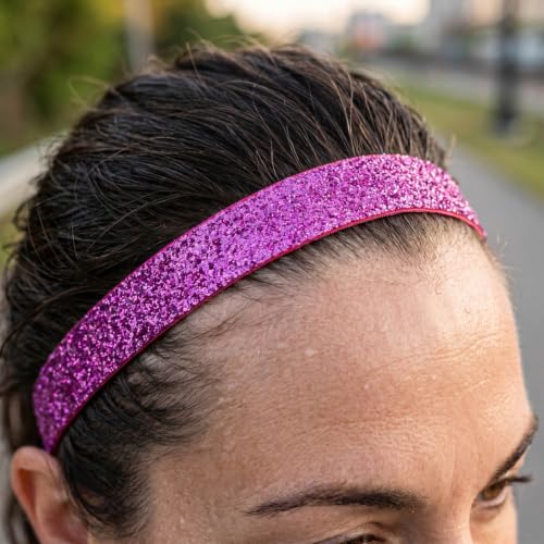 Gone For a Run Pink Glitter Non-Slip Running Headband - Adjustable Athletic Hairband
