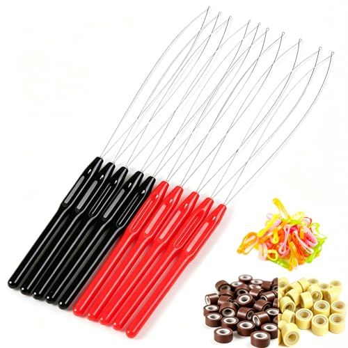 Hair Extension Loop Threader Set - 10 Dual-Color Needles & Accessories