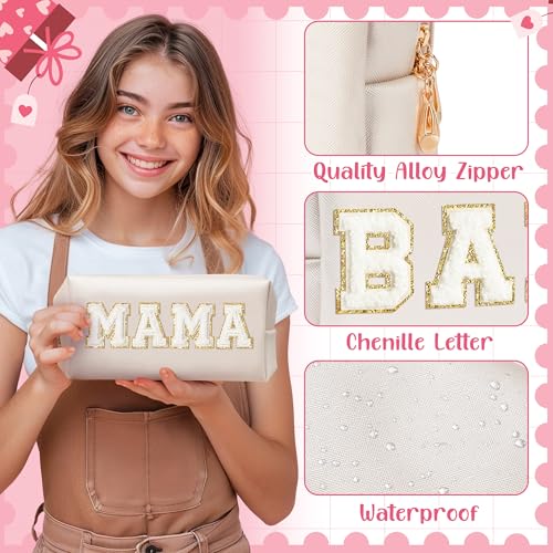 Mama and Baby Chenille Patch Cosmetic Bag Set - Waterproof Travel Pouch
